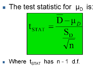 Test statistic for paired differences