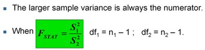 Formula for F statistic for comparing variances