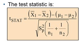 Formula for the test statistic for two independent means