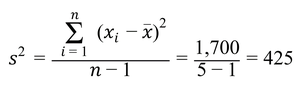 Sample variance calculation formula