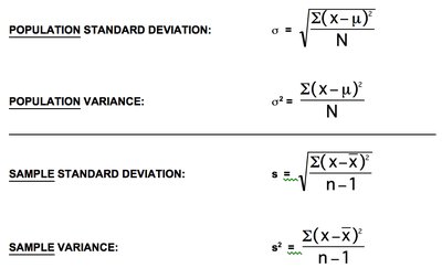 Standard deviation and variance formulas