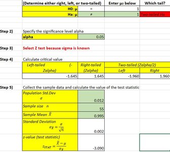 Step-by-step setup for hypothesis test