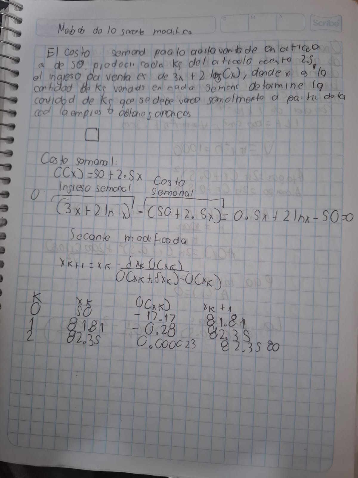 Secant method optimization handwritten solution