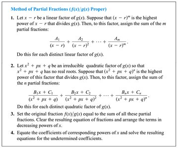 Method of Partial Fractions (f(x)/g(x) Proper)