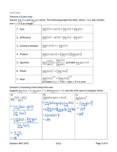 Limit Laws Table and Examples