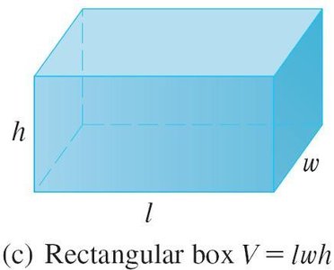 Rectangular box with volume formula V = lwh