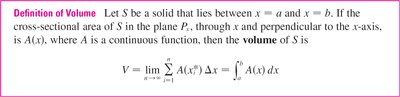 Definition of volume as a definite integral
