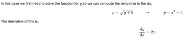 Derivative for surface area calculation
