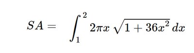 Boxed surface area integral for y = 3x^2