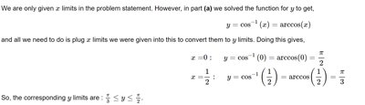 Limits for y in arc length integral