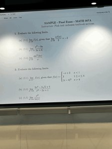 Calculus limit questions on exam screen