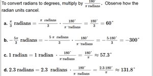 Radian to degree conversion examples