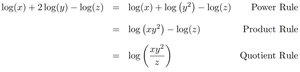 Combination of log(x) + 2log(y) - log(z)