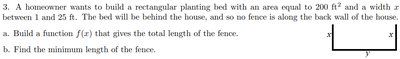 Diagram of the rectangular planting bed with one side against the house
