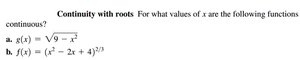 Continuity of functions with roots
