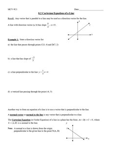 Cartesian equation of a line and perpendicular direction vectors