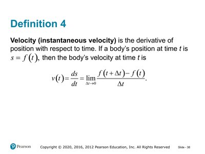 Definition of velocity as derivative of position