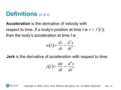 Definitions of acceleration and jerk
