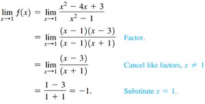 Limit calculation for rational function at x=1