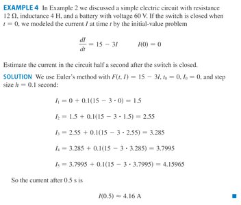 Euler's Method table of values