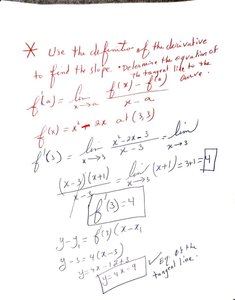 Definition of the derivative and tangent line example