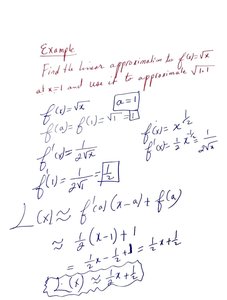 Worked example for linear approximation of sqrt(x)