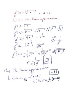 Worked example for linear approximation of fourth root function