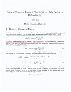Rates of Change as Limits and Tangent Line Definition