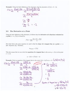 Derivative at a Point and Tangent Line Example