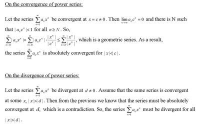 Proofs of convergence and divergence for power series