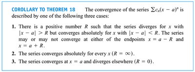 Corollary to the convergence theorem for power series