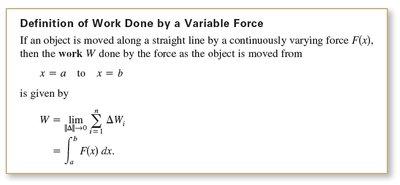 Definition of work done by a variable force