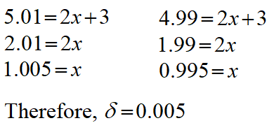 Example calculation of delta for a linear function