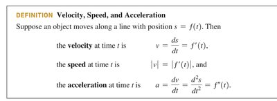 Definition of velocity, speed, and acceleration