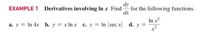 Derivatives involving ln x