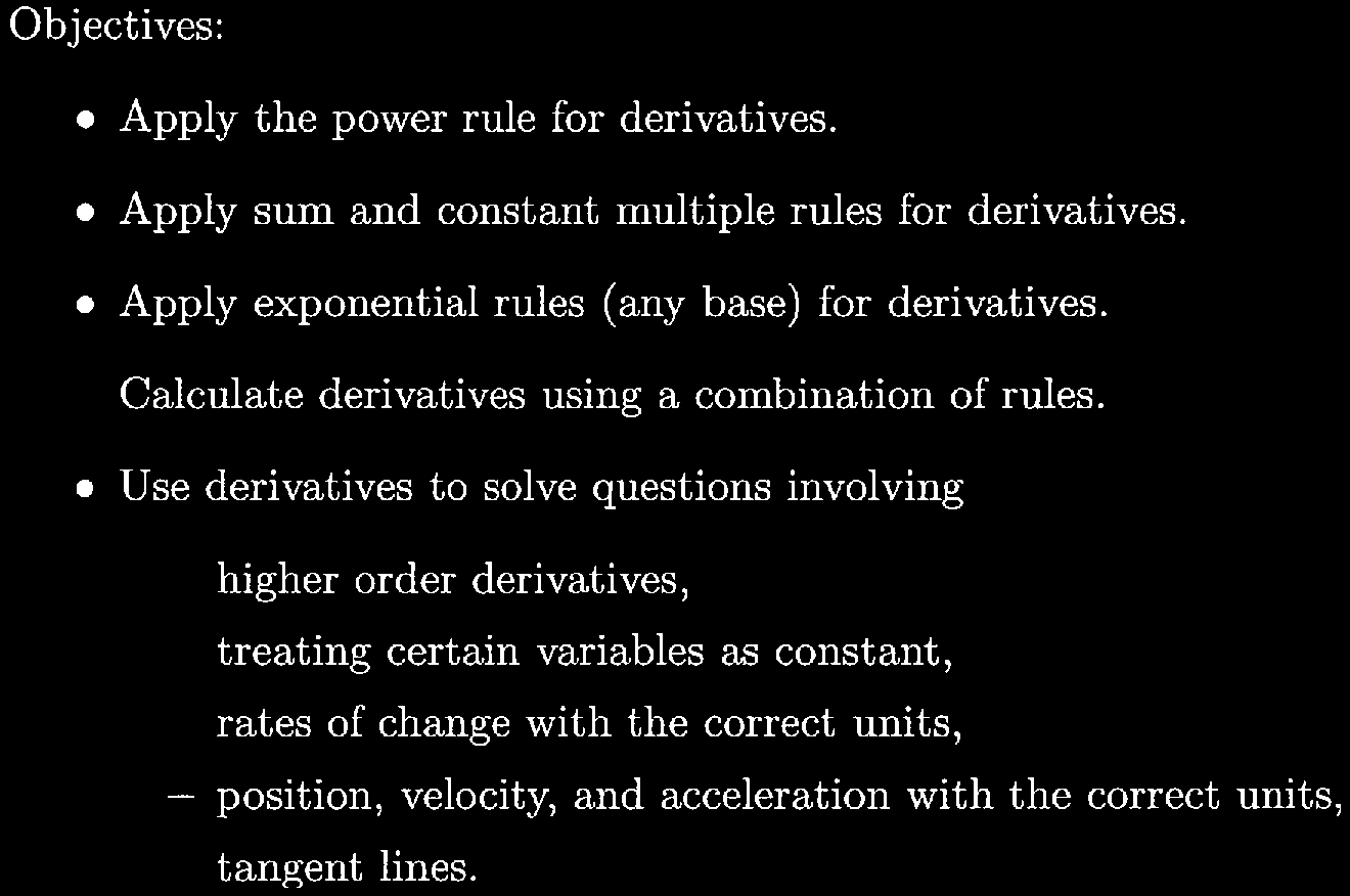 Objectives for differentiation techniques