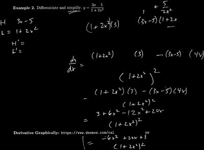 Example of quotient rule with 3x-5 over 1+2x^2