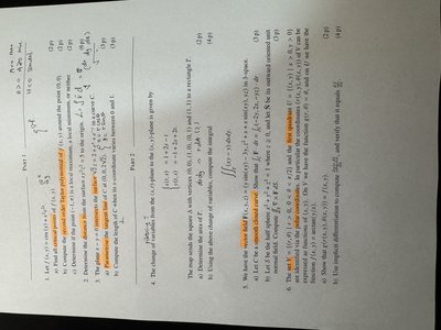 Calculus exam with integrals and vector calculus questions
