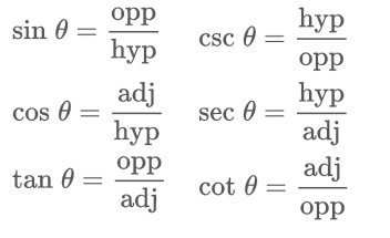 Trigonometric function definitions in a right triangle