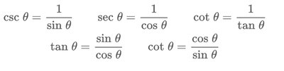 Reciprocal and quotient trigonometric identities