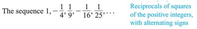 Reciprocals of squares sequence with alternating signs
