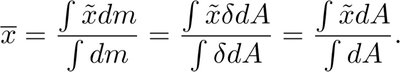 Integral formulas for center of mass in region between curves