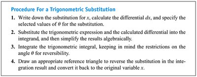 Procedure for trigonometric substitution