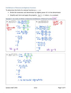 Worked examples of limits at infinity for rational functions