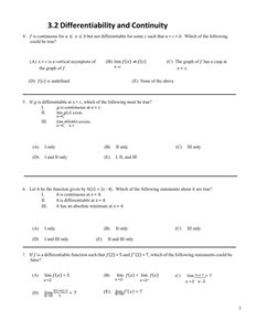 Graphs for identifying continuity and differentiability