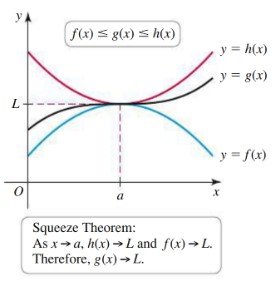 Graphical illustration of the Squeeze Theorem with three functions converging to the same limit
