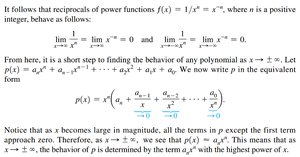 Limit behavior of reciprocal power functions and polynomials