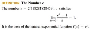 Table of values for e^h - 1 over h
