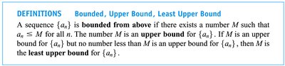 Definition of bounded, upper bound, least upper bound