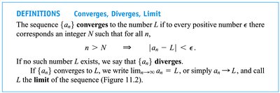 Definition of convergence, divergence, and limit